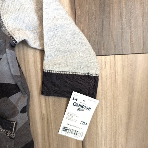 Oshkosh B'gosh Baby Bos French Terry Cardigan Hoodie Jacket Beige Camouf… - Picture 4 of 5